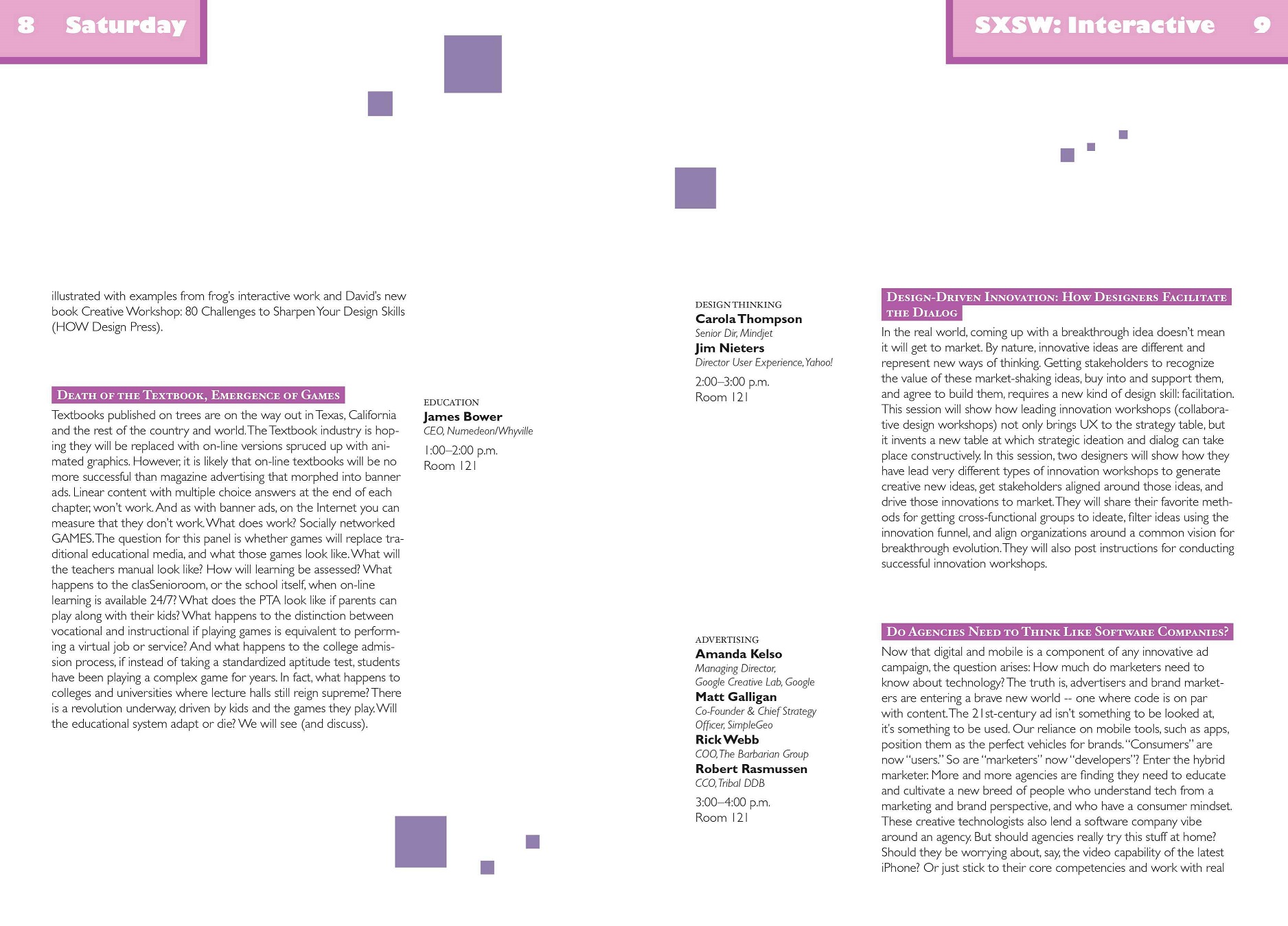 SXSW Program: Sample Spread